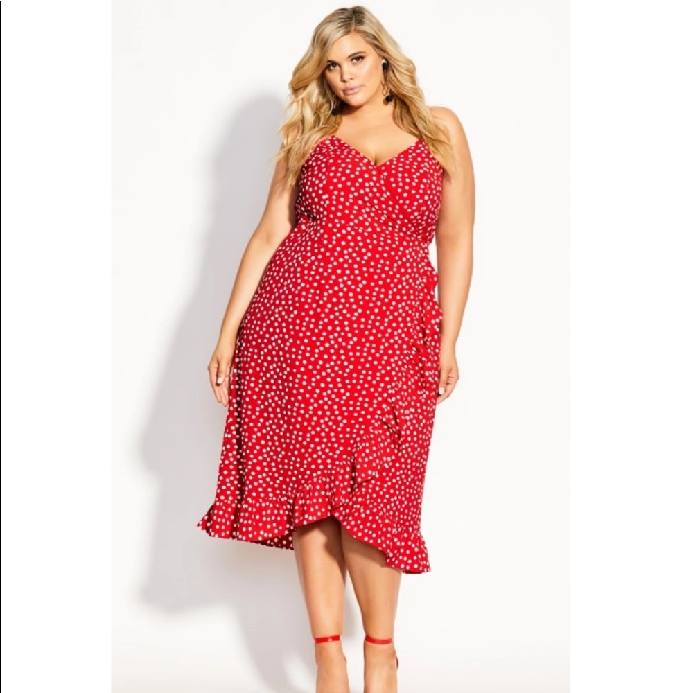 NEW City Chic Plus Size Wrap Dress | Red with White Polka Dot | Size 24 | NWOT